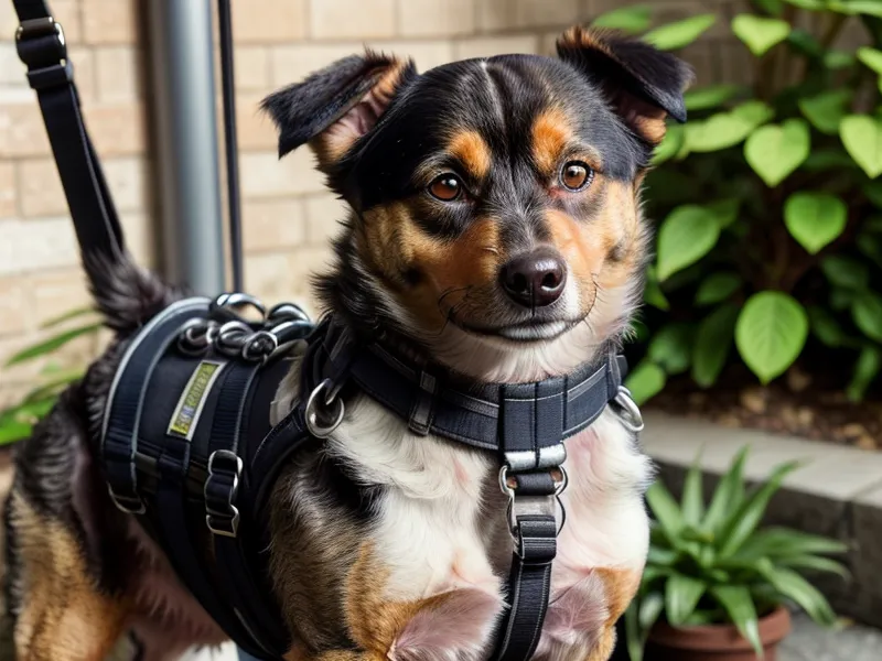 Nahaufnahme einer stabilen Metallschnalle an einem Hundegeschirr für Leinenaggression, daneben eine Kaffeetasse.