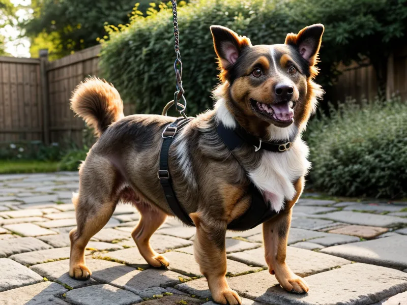 Nach dem Leinentraining: schlafende Rettungshündin Luna auf ihrem Kissen nach einem anstrengenden Spaziergang.