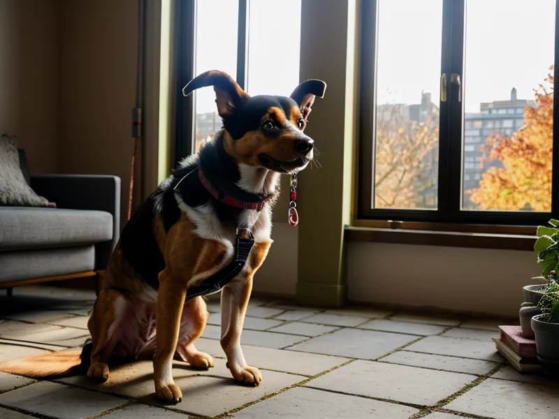 Rettungshündin sucht nach dem Blocken Schutz hinter den Beinen der Besitzerin – Hundekontakt erfolgreich abgewehrt