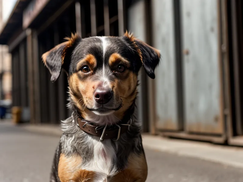 Reaktiver Hund Luna bleibt beim Hundetraining im Alltag ruhig zwischen zwei parkenden Autos