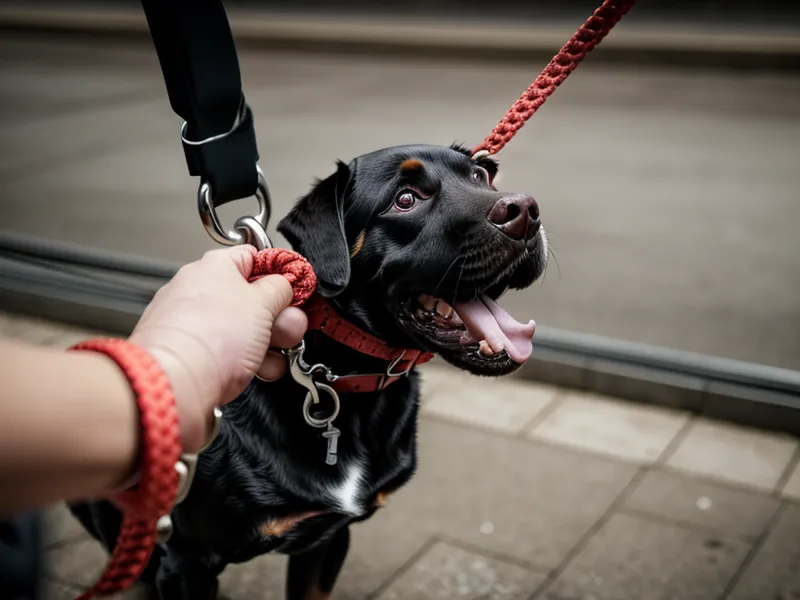 Straff gespannte Hundeleine als Zeichen von Leinenaggression bei einem reaktiven Hund in Berlin