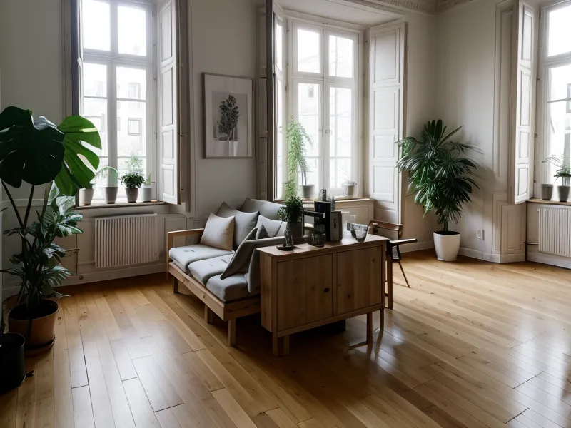 Arbeitsplatz einer Grafikdesignerin in einer Berliner Altbauwohnung mit Hundebett im Hintergrund – Alltag mit einem Tierschutzhund