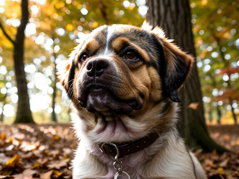 Hündin Luna konzentriert sich bei einer Suchübung an einem Baum im Park – Hundebeschäftigung an der Leine