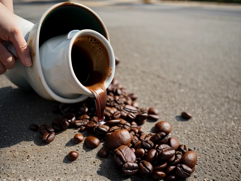 Verschütteter Kaffee auf dem Gehweg nach einer turbulenten Leinenreaktivität-Begegnung mit Tierschutzhund Luna