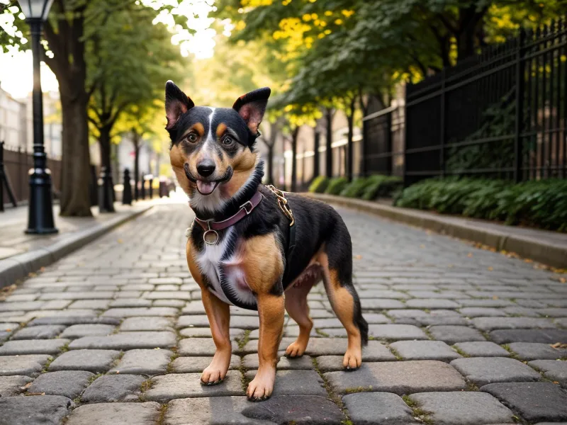 Tierschutzhund-Alltag in Berlin: gemütliche Wohnungsecke mit Hundebett und Klebebandresten auf dem Dielenboden.