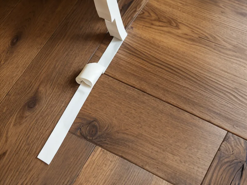 Klebebandspuren auf dem Parkett einer Kreuzberger Wohnung, wo Lunas Kissen befestigt waren.