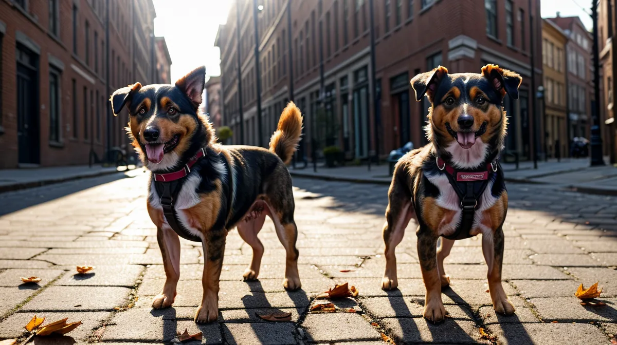 Leinenaggressiver Tierschutzhund an der Leine im Berliner Kiez – Alltagsszene beim Hundetraining mit reaktivem Rettungshund
