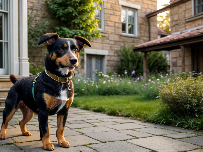 Gespannte Hundeleine bei einer Hundebegegnung am Landwehrkanal in Berlin-Kreuzberg