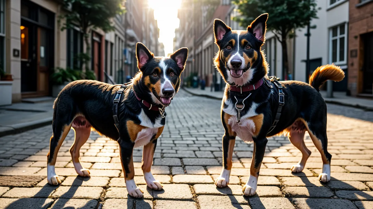 Hausflur-Stress mit reaktivem Hund: Nina und Luna im Treppenhaus eines Kreuzberger Altbaus, während ein Nachbar an der Wohnungstür steht