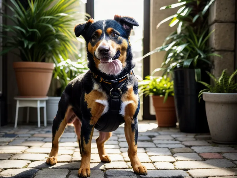 Grafikdesignerin im Kreuzberger Homeoffice, während Tierschutzhündin Luna den Kopf auf ihr Knie legt