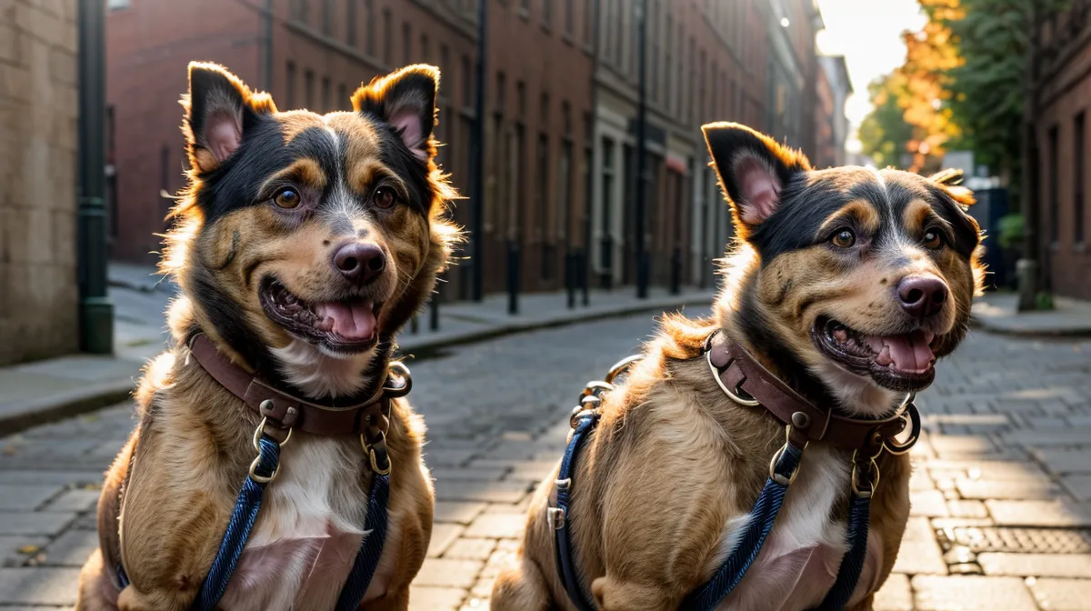 Leinenaggression bei reaktiven Hunden: Rettungshündin Luna zieht an der Leine in der Stadt