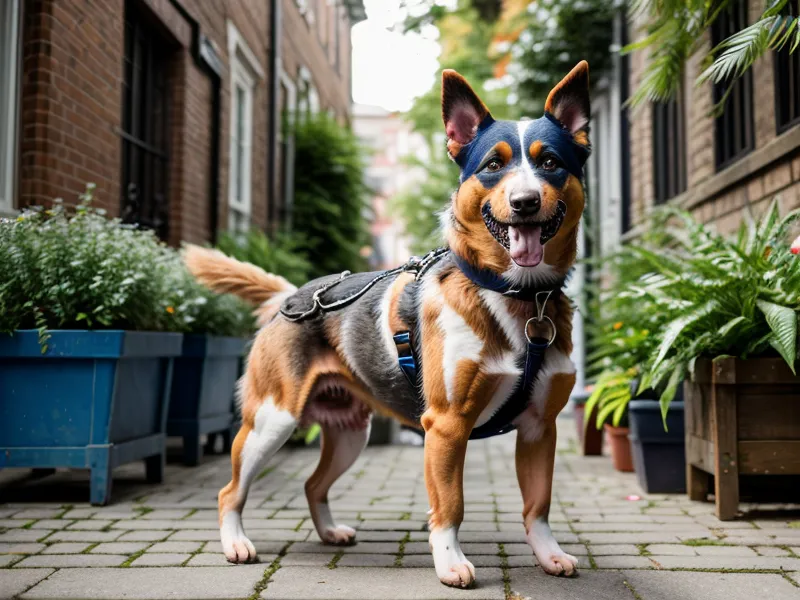Biothane-Leine für reaktive Hunde griffbereit in der Gassitasche auf Kreuzberger Gehweg